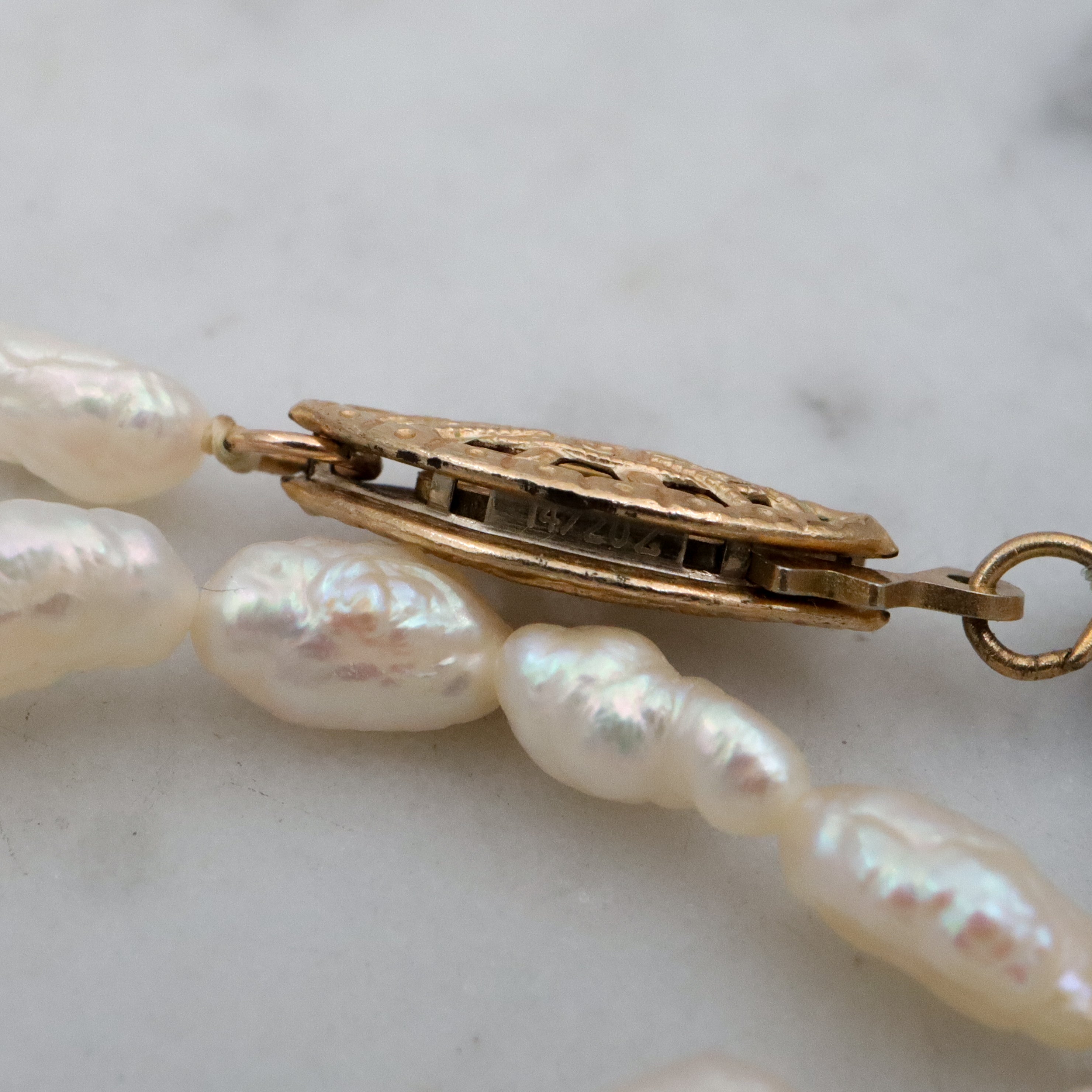 Deco Revival genuine baroque pearl beaded necklace w/gold filled clasp 18"